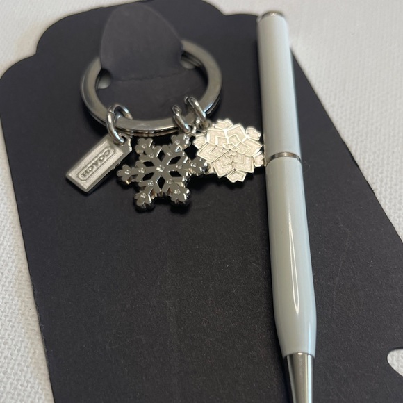 Coach Accessories - Coach Silver Snowflake Charm Keychain and White Coach Pen Set